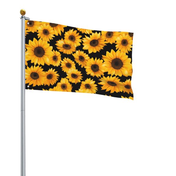 Square Decorative Flag 2x3ft Decorative Flag Without Flagpole For Home Office Outdoor Road Basketball Court Sunflower On A Black Background