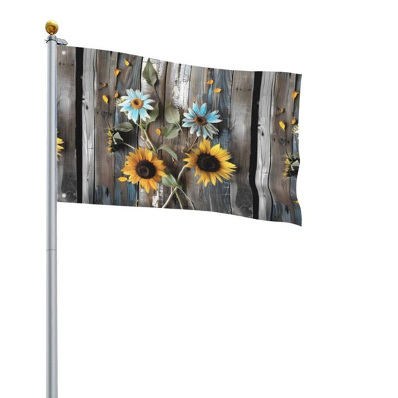 Square Decorative Flag 2x3ft Decorative Flag Without Flagpole For Home Office Outdoor Road Basketball Court Turquoise Wood Farmhouse Sunflowers (1)
