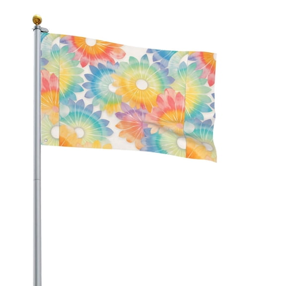 Square Decorative Flag 2x3ft Decorative Flag Without Flagpole For Home Office Outdoor Road Basketball Court White Tie-Dye Background Rainbow Colors