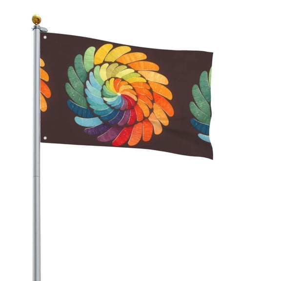 Square Decorative Flag 2x3ft Decorative Flag Without Flagpole For Home Office Outdoor Road Basketball Court Brown Tie-Dye Background Rainbow Colors (4)