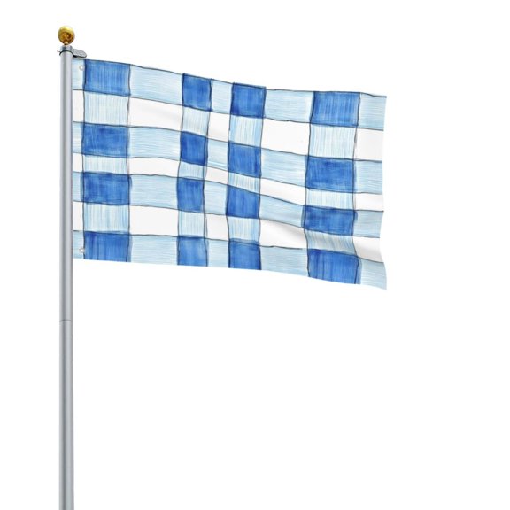 Square Decorative Flag 2x3ft Decorative Flag Without Flagpole For Home Office Outdoor Road Basketball Court Cornflowerblue Checked Hand-Drawn Sketch_2