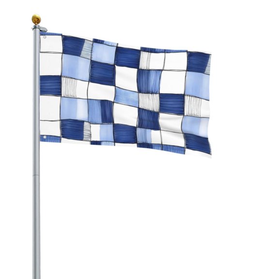 Square Decorative Flag 2x3ft Decorative Flag Without Flagpole For Home Office Outdoor Road Basketball Court Cornflowerblue Checked Hand-Drawn Sketch_4