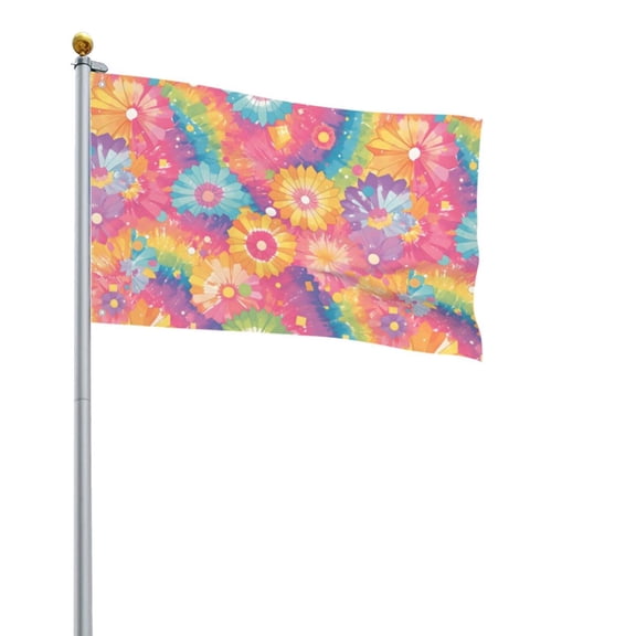 Square Decorative Flag 2x3ft Decorative Flag Without Flagpole For Home Office Outdoor Road Basketball Court Darkmagenta Tie-Dye Background Rainbow Colors (2)