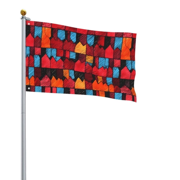 Square Decorative Flag 2x3ft Decorative Flag Without Flagpole For Home Office Outdoor Road Basketball Court Red Colorful Houndstooth Hand-Drawn Sketch_1