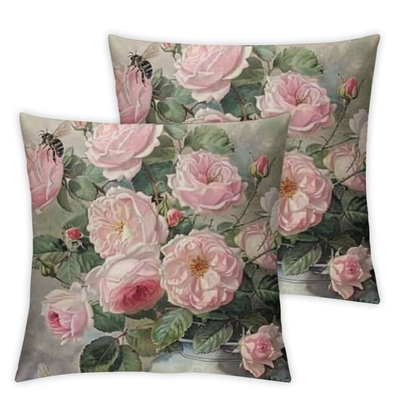 Square Decorative Throw Pillow Case Cushion Cover,Vintage Shabby Chic Pink Rose Floral,Soft Pillowcase