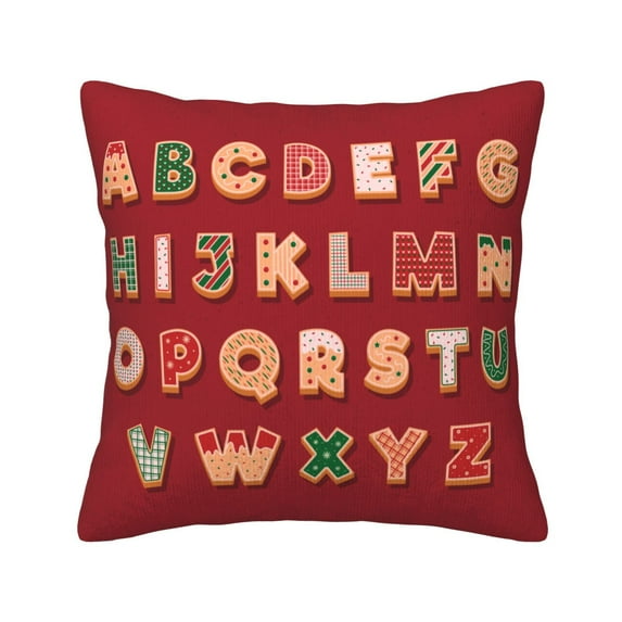 Square Decorative Throw Pillow Covers with Core, Candy Alphabet Print Throw Pillows for Couch Sofa Bed Home Decor, 20"x20"