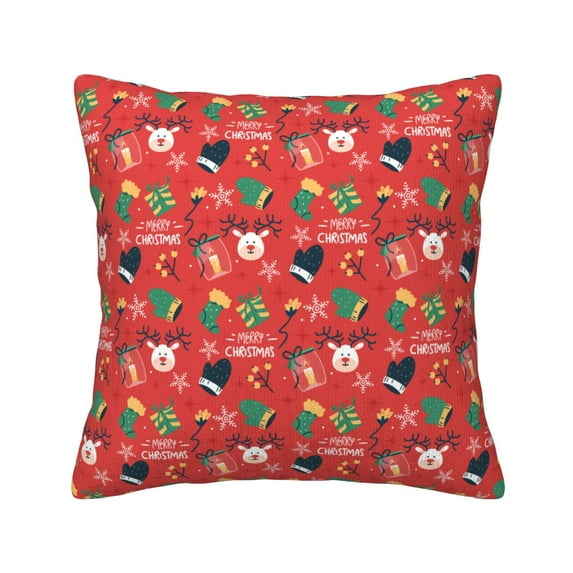 Square Decorative Throw Pillow Covers with Core, Christmas Cartoon Deer Stocking Throw Pillows for Couch Sofa Bed Home Decor, 18"x18"