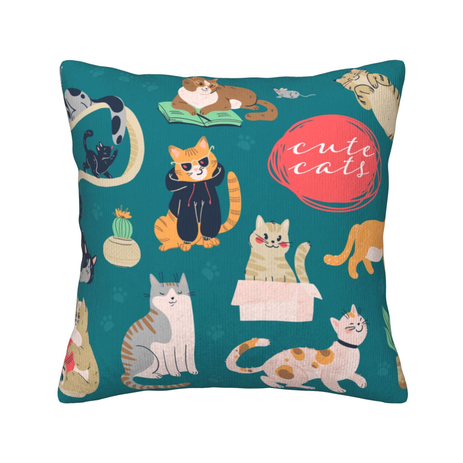 Square Decorative Throw Pillow Covers with Core, Colorful Cat