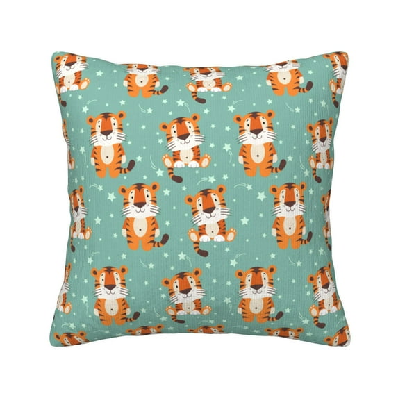 Square Decorative Throw Pillow Covers with Core, Cute Cartoon Tiger Throw Pillows for Couch Sofa Bed Home Decor, 18"x18"