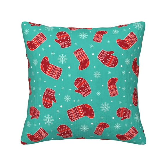 Square Decorative Throw Pillow Covers with Core, Red Christmas Stockings Gloves Throw Pillows for Couch Sofa Bed Home Decor, 16"x16"