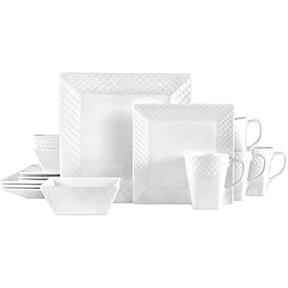 Square Delray 16-Piece Bone China Dinnerware Set, Service for 4, White