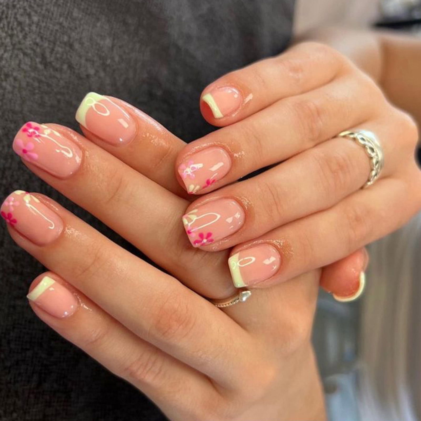 Square Designs Fake Nails on Nails in 12 Sizes,24 Pcs French Nails Tips ...
