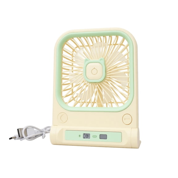 Square Desktop USB Rechargeable Fan with Cat Ear Design Three Speed Adjustable Table Fan Wall Mountable Portable for Home Office Outdoor Camping, Yellow