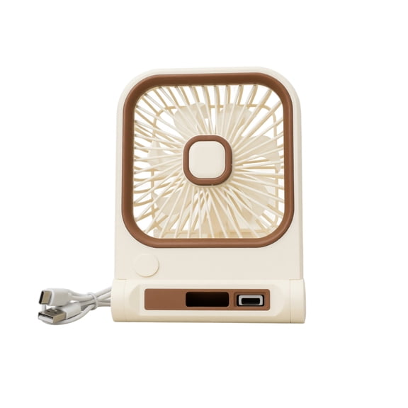Square Desktop USB Rechargeable Fan with Three Speed Settings Portable Table Fan for Indoor Outdoor Camping and Wall Mount Use, Beige