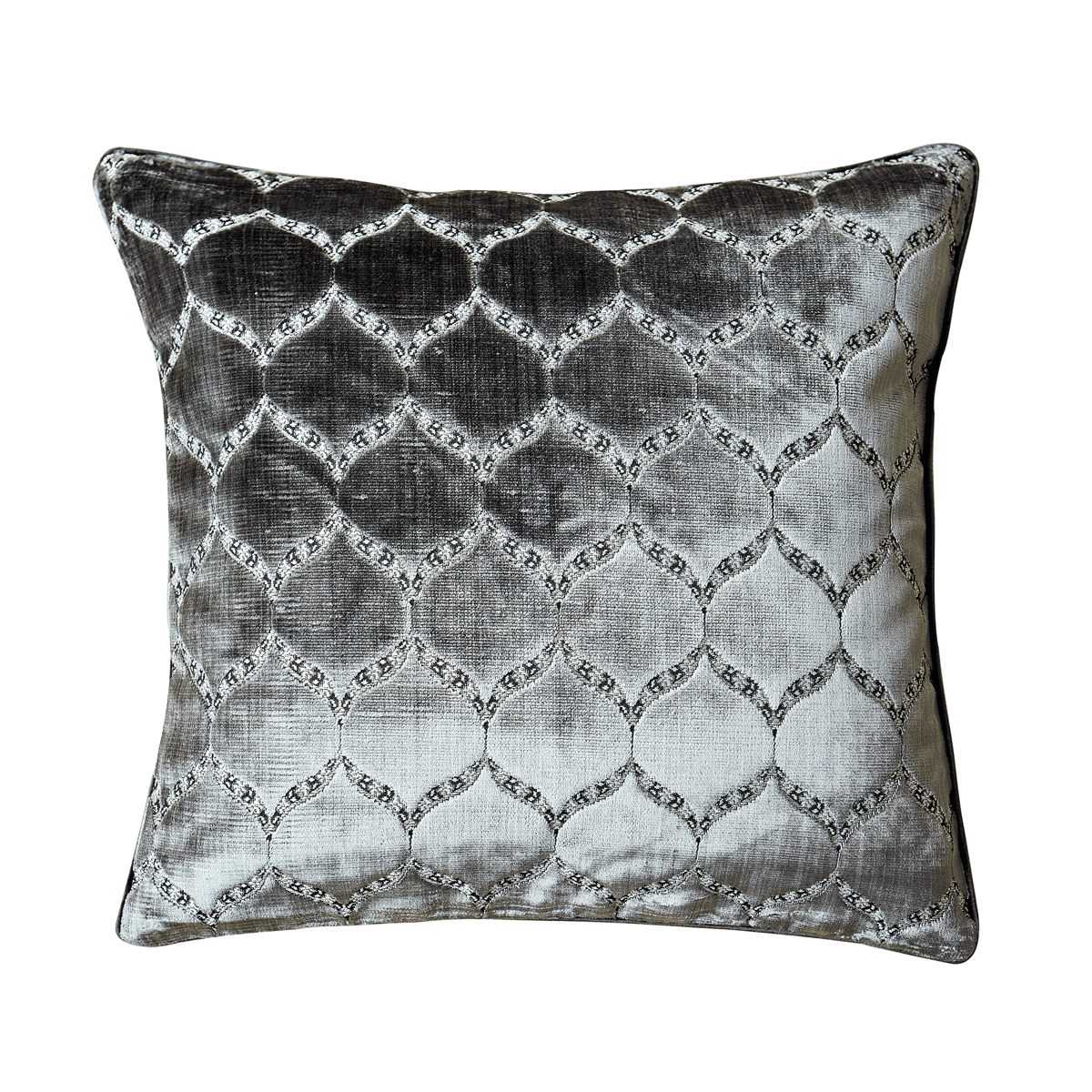 Square Diamond Plaid Striped Embroidery Cut Velvet Cushion Case Luxury Modern Throw Pillow Cover Decorative Pillow for Couch Sofa Living Room Bedroom Car, Silver 24" x 24"