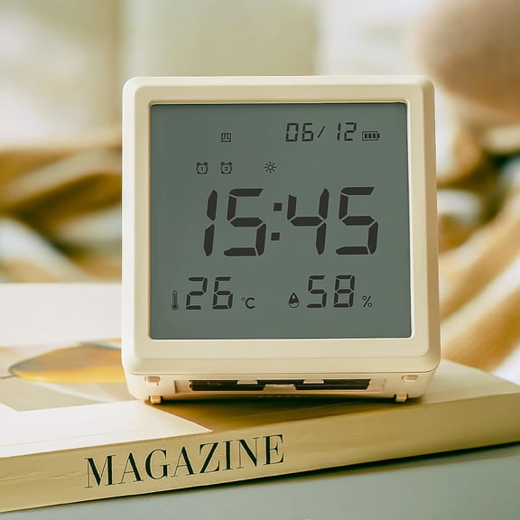 Square Digital Alarm Clock for Heavy Sleepers, Loud Dual Alarm with Silent Operation, Night Light, Date & Temperature Display, Modern Desk Decor for Bedroom Office - White