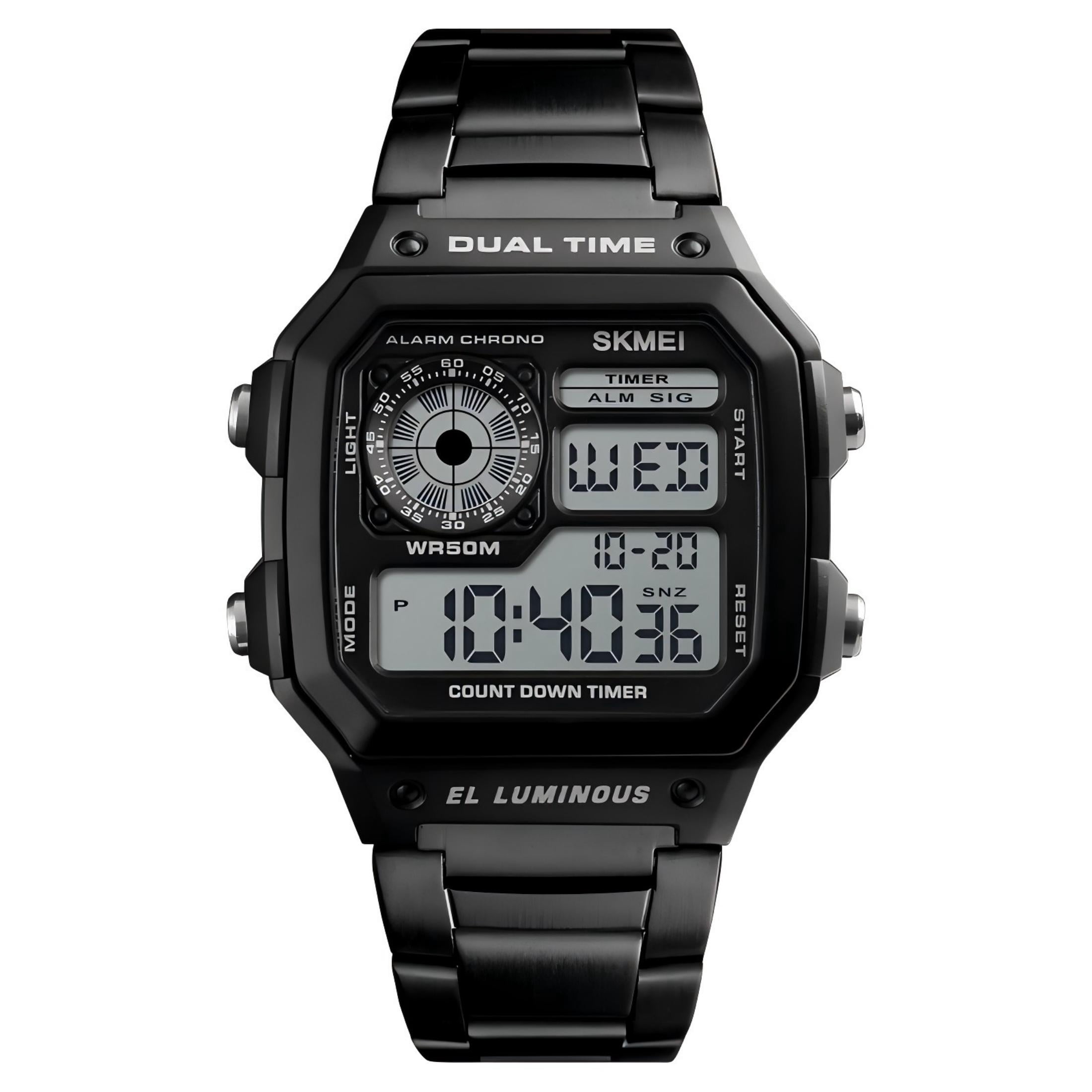 Square Digital Watch for Men, Stainless Steel Band Sports Electronic ...