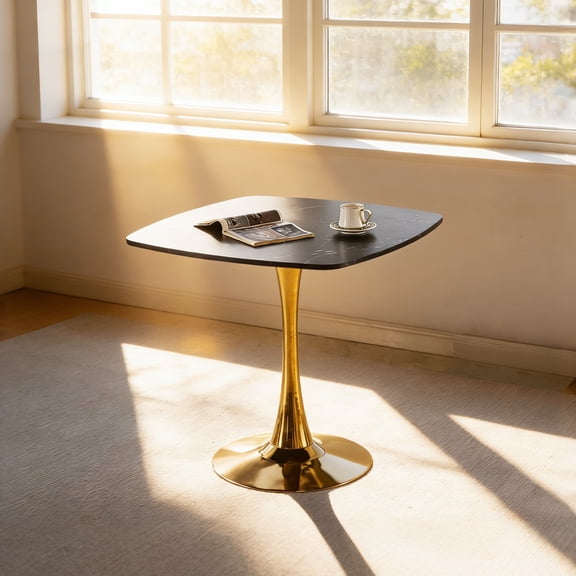 Square Dining Table 31.5 Inch, Tulip Pedestal Base, MDF Tabletop for Small Space Apartment Kitchen, Mid-Century Modern, 2-4 Person, Easy to Clean