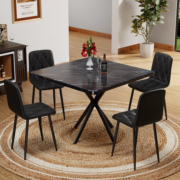 Square Dining Table and Chair Set | Ample Space for Cutlery and Desserts | MDF and Iron Material, Stable Structure | Chairs Store Under Table to Save Space