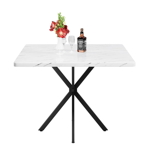 Square Dining Table For Home Use, 38.6" White And Iron, Easy To Clean Assemble Modern In White, & Assemble, Space Saving