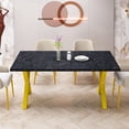 thumbnail image 1 of Square Dining Table, Modern Dining Table with Printed Black Marble Table Top+Gold X-Shape Table Leg for Dining Room, kitchen, 1 of 7