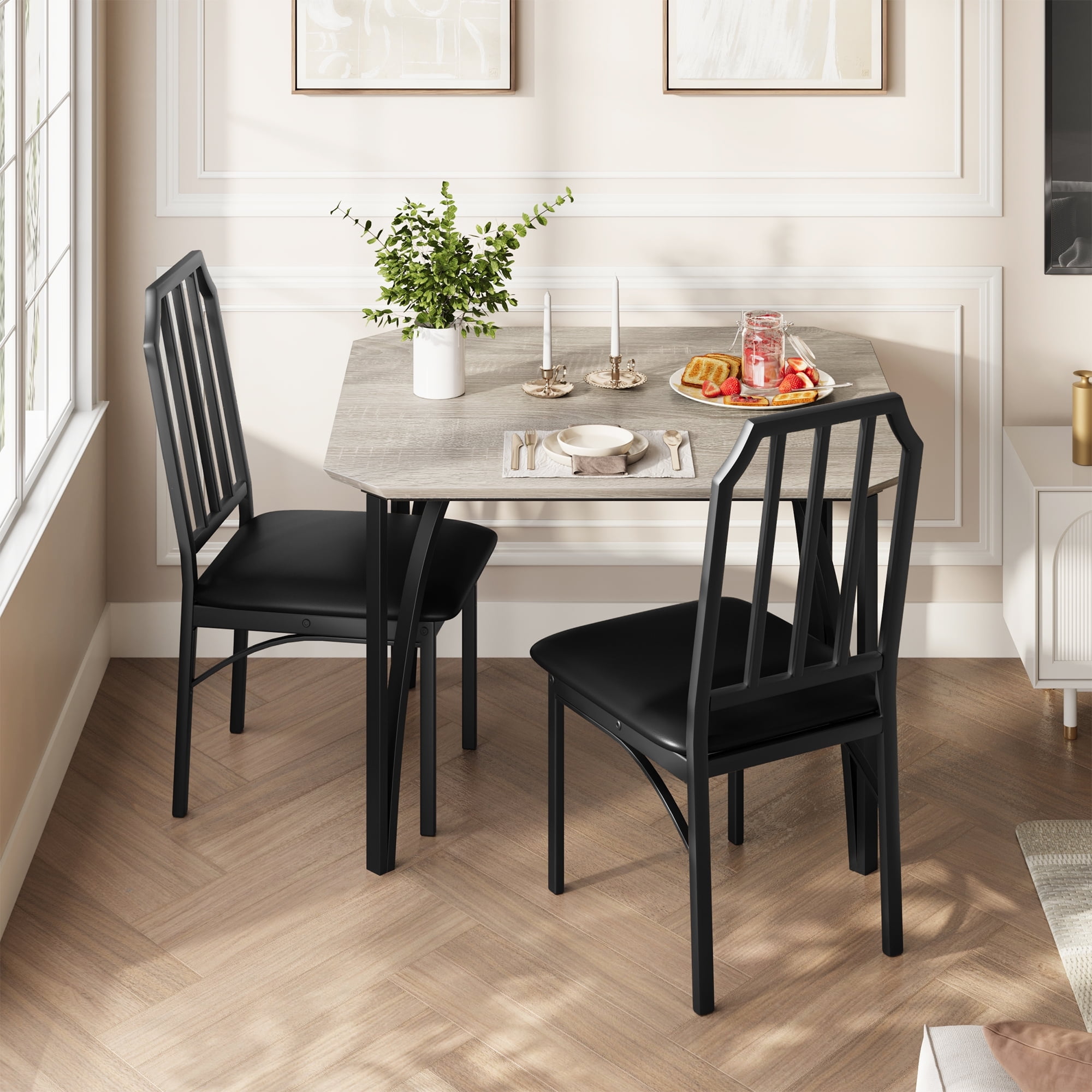 Square Dining Table Set for 2, 43.3" Kitchen Table and 2 Chairs with ...