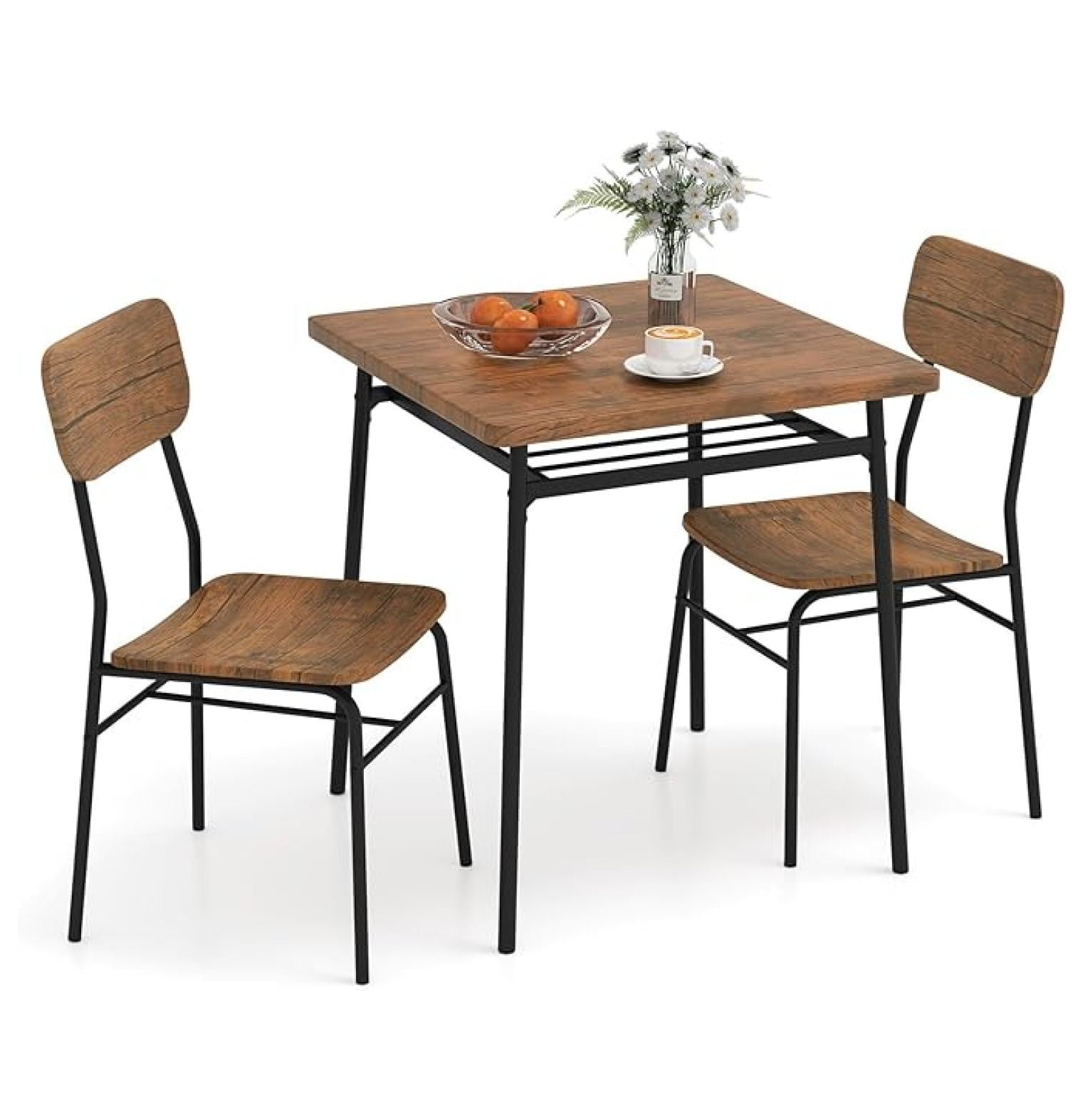 Square Dining Table Set for 2, Compact Metal Frame Kitchen Table ...