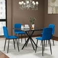 thumbnail image 1 of Square Dining Table Set, Mid Century Modern Square Dining Table for 4 Person, Faux Marble Tabletop, Iron Legs, Coffee Table for Kitchen Dining Room, Office, Save Space (Blue), 1 of 11