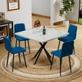 thumbnail image 1 of Square Dining Table Set, Mid Century Modern Square Dining Table for 4 Person, Faux Marble Tabletop, Iron Legs, Coffee Table for Kitchen Dining Room, Office, Save Space (Blue), 1 of 11