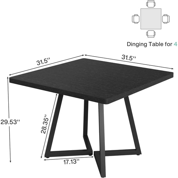 Square Dining Table for 2, 31.5 Inch Industrial Kitchen Table with Metal Base