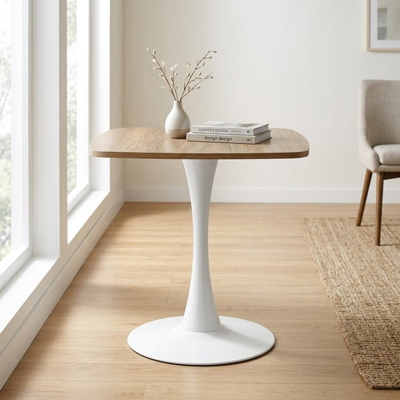 Square Dining Table with Pedestal Base - Mid-Century Modern Bistro Table for Kitchen or Cafe