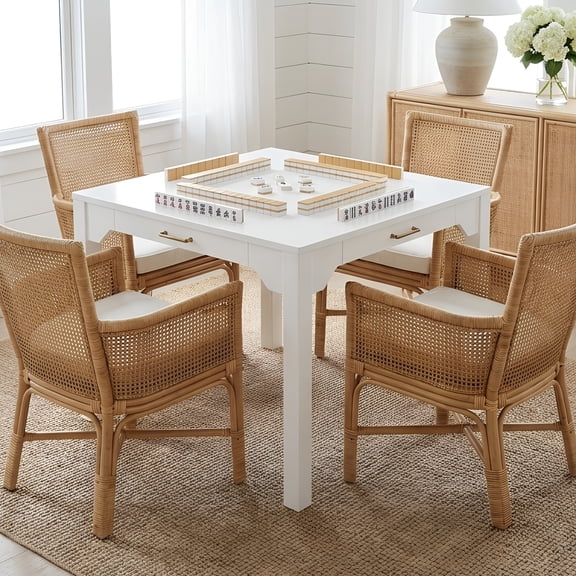 Square Dining Table with Storage Drawer, White, 36 Inch, Mahjong Game Table