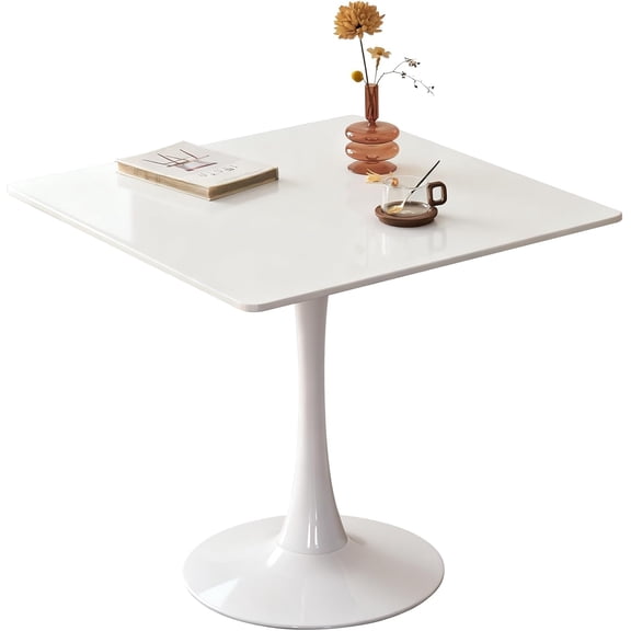 Square Dining Tulip Table for 4, Mid-Century Modern Table with Sturdy Metal Pedestal for Kitchen, Bistro, Cafe, Leisure (White, 31.5 INCH)
