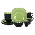 thumbnail image 1 of Square Dinnerware Set, 16pc Stoneware - Service for 4, Green & Black, 1 of 5