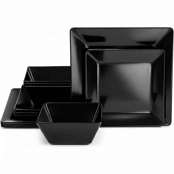 Square Dinnerware Set Black, Service for 4 (12pcs)