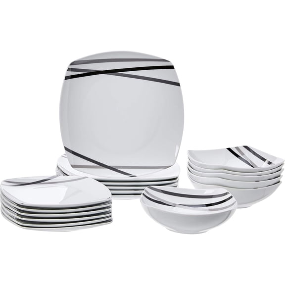 Square Dinnerware Set for 6, 18-Piece, Dishwasher and Microwave Safe, Modern Beams