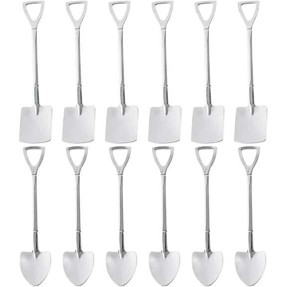 Square Dinnerware Sets 12pcs Shovel Spade Spoons Stainless Steel Spoons for Ice Cream Espresso Dessert Mixing Drinks Sugar Appetizer Yogurt Pudding Watermelon Kids Utensil Set
