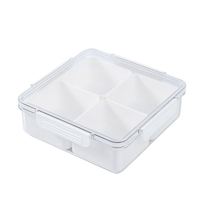 Square Divided Serving Tray With Lid 4 Individual Dishes Food Storage