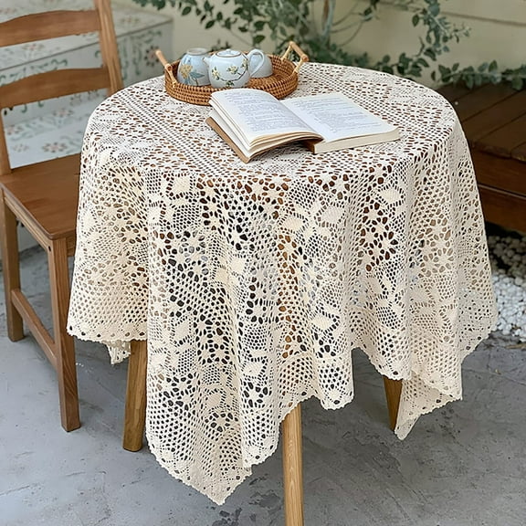 Square Doilies Farmhouse Cotton Handmade Crochet Lace Tablecloth Desktop for Coffee Table Dresser Scarf Décor