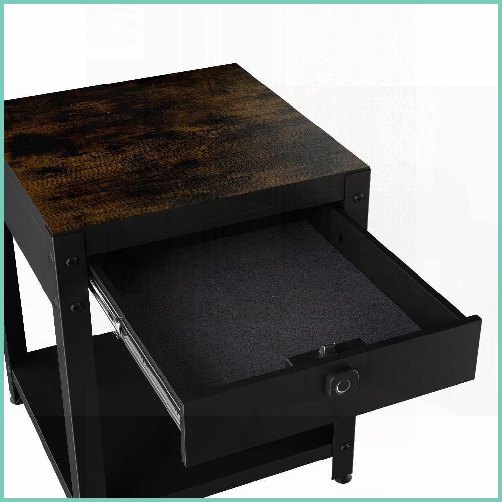 Square Double-Layer Wood-Look Coffee Table with Fingerprint Lock ...