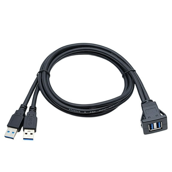 Square Double Port USB3.0 Extension Cord Snap On Installation Waterproof PVC For Vehicles Marine Systems