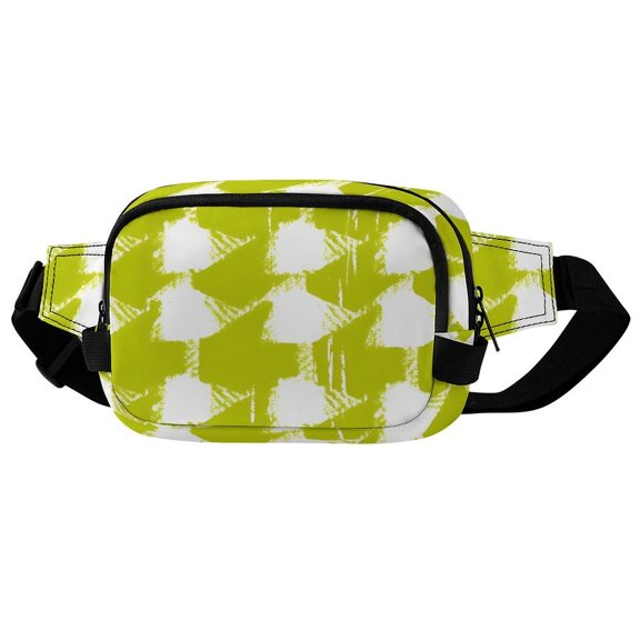 Square Double Waist Bag 9.16.3in Strong Wear-Resistant Versatile Adjustable Belt Double Design Chartreuse Retro Houndstooth Hand-drawn Sketch_1