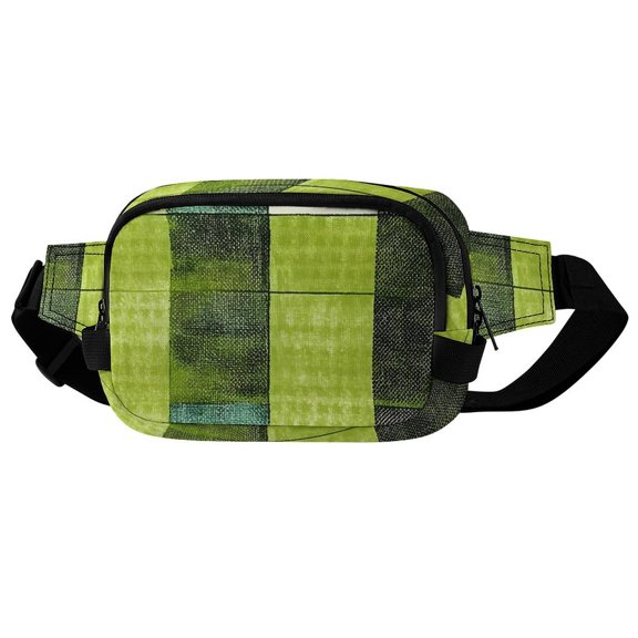 Square Double Waist Bag 9.16.3in Strong Wear-Resistant Versatile Adjustable Belt Double Design Chartreuse Retro Houndstooth Hand-drawn Sketch_4
