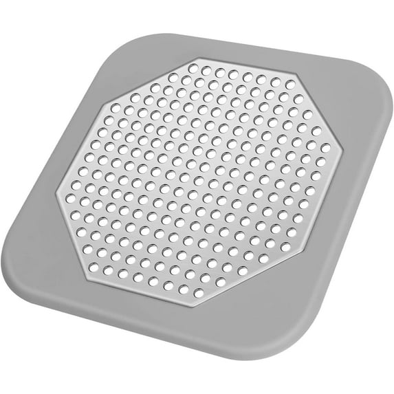 Square Drain Cover for Shower 5.7-inch Stainless Steel and Silicone Drain Hair Catcher Flat Silicone Plug for Bathroom and Kitchen Filter Shower Drain Protection Flat Strainer Stopper (Grey)