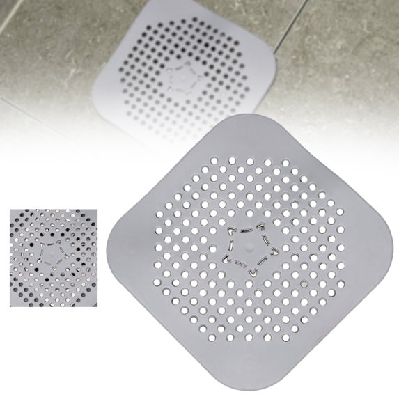 Square Drain Cover for Shower Drain Hair Catcher Flat Silicone Plug for Bathroom and Kitchen Filter Shower Drain Flat Strainer Stopper/Floor Drain Gray