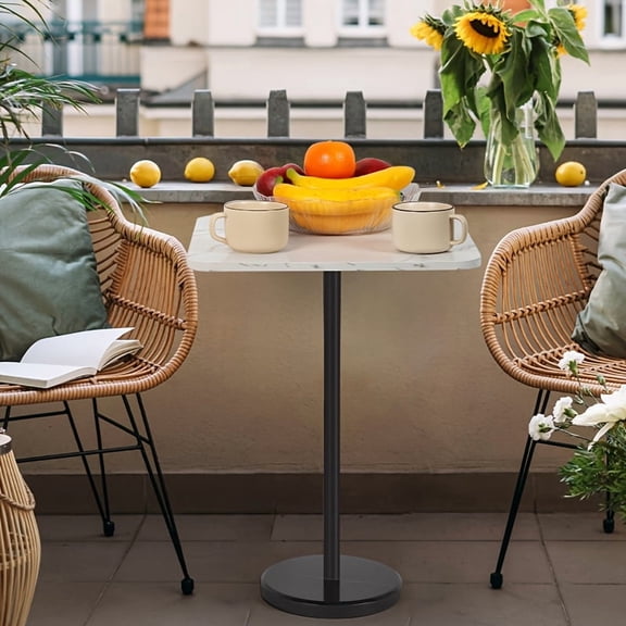 Square Drink Table with Stable Marble Base, Small Drink Table for Small Spaces, Modern Pedestal Side Table for Sofa Couch Chair Patio