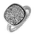 thumbnail image 1 of Square Druzy Stone Rope Band Ring Rhodium Plated Sterling Silver Size 6, 1 of 3