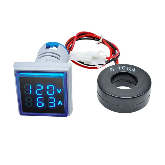 Square Dual Display Indicator Ammeter Voltmeter 2-in-1 Signal Light 22mm LED Meter