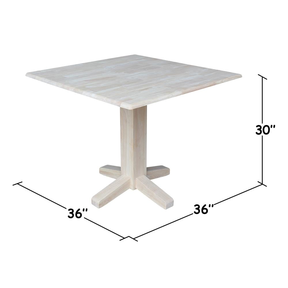 Transitional Solid Wood 36" Square Extendable Dining Table - Unfinished