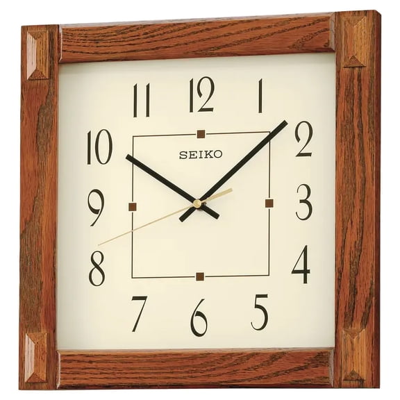 Square Easy To Read 13 Inch Warm Brown Wooden Wall Clock